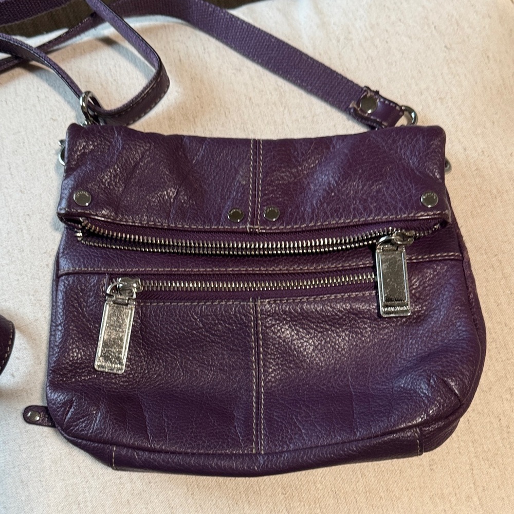 Tignanello Purple Leather Crossbody Bag with Silver Accents